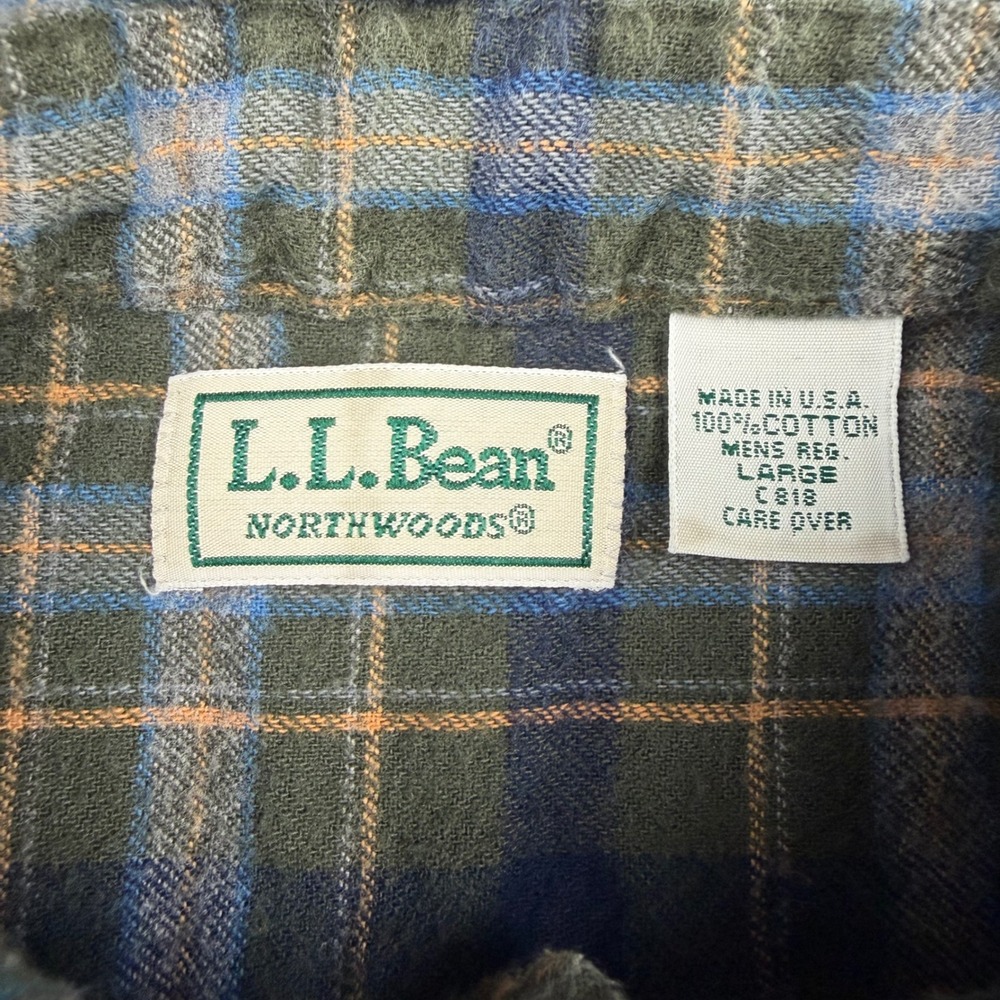 Vintage 90s LL Bean Northwoods Mens Large Green Plaid Flannel Shirt Made in USA - Picture 3 of 7